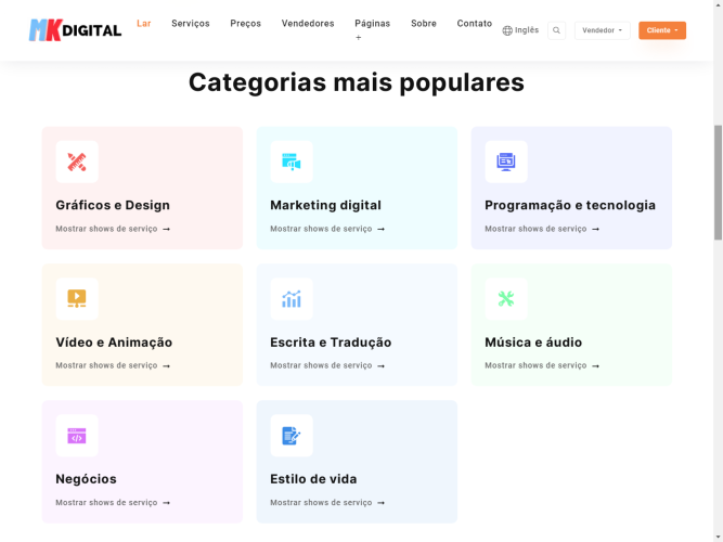 Sistema freelancer e venda de serviços